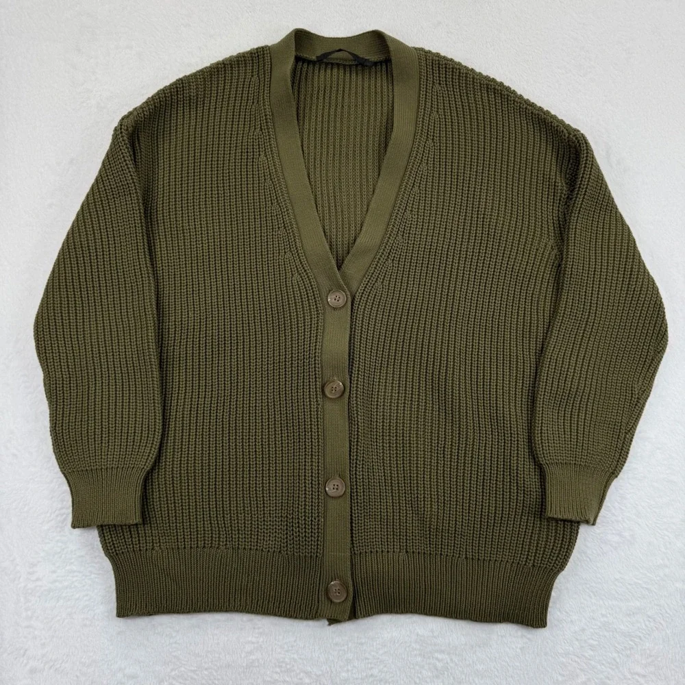 Jenni Kayne NWOT Womens Olive Green Organic Cotton Blend Knit Cardigan Sweater S